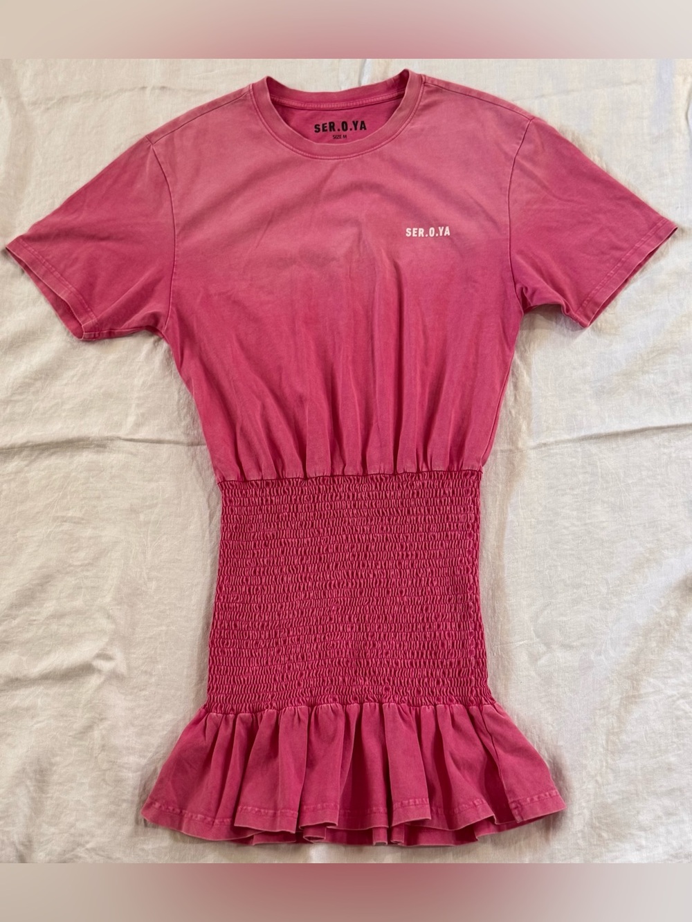 SER.O.YA Marnie Smocked T-Shirt Dress Mineral Wash Pink M